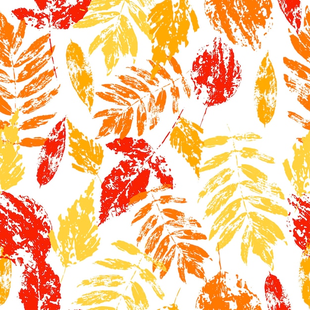 Colored autumn leaves imprint seamless pattern. Fall textile leaf silhouette Vector illustration