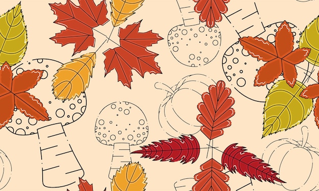 Colored autumn seamless pattern background with mushrooms vector