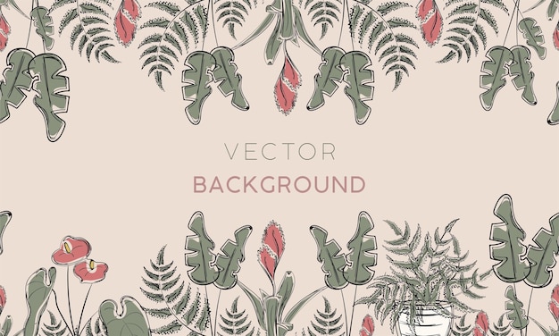 Colored background with different plants and leaves Vector