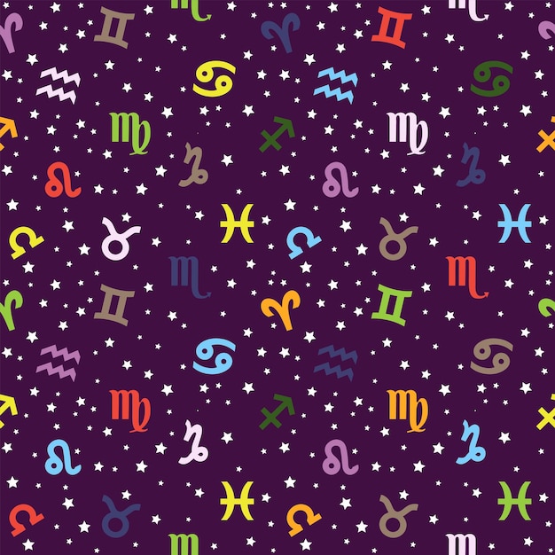 Colored Background with signs of the zodiac Astrology seamless pattern with zodiac signs