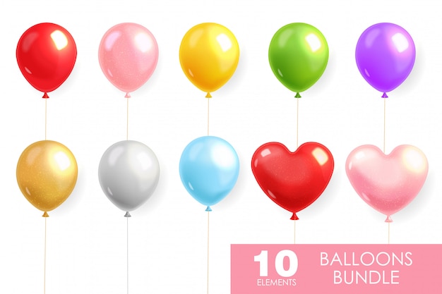 Colored balloons set realistic, helium balloon