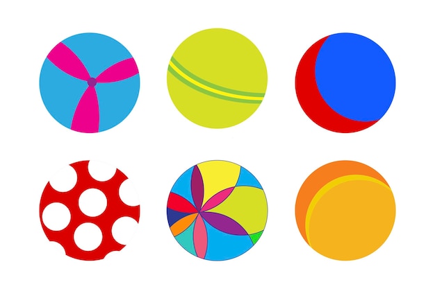 Colored beach balls Balloons with different patterns Inflatable elastic balls for the game Vector image