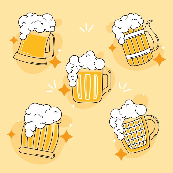Vector カラービールのスケッチ アイコンセット ベクトル