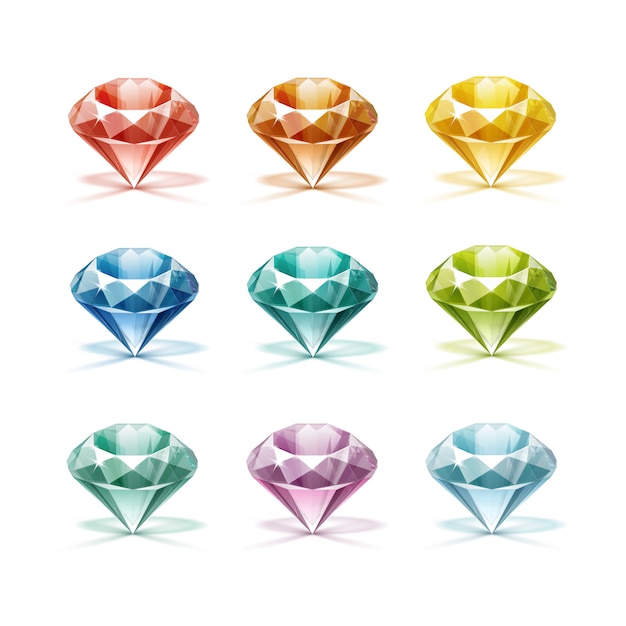 Vector colored blue turquoise lilac purple yellow orange green red diamonds