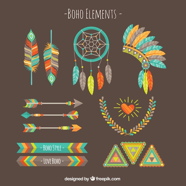 Vector colored boho element set