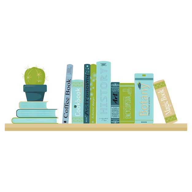 Colored bookshelf with cactus