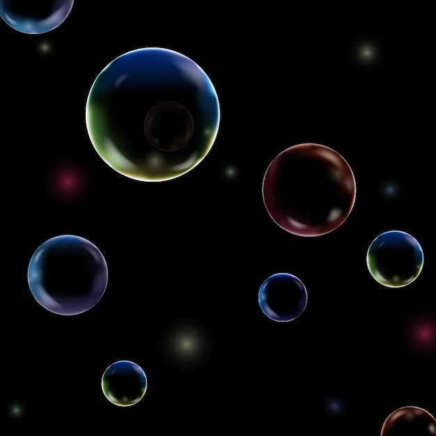 Premium Vector | Colored bubbles underwater texture isolated on black  background. fizzy air, gas or clean oxygen bubbles under sea water.