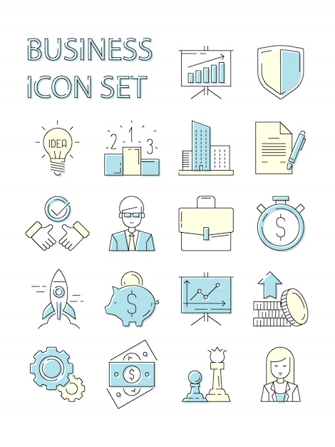 Colored business icon. responsive symbols set data perfection speaker finance strategy startup employees  outline