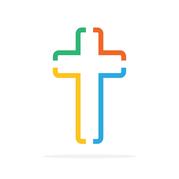 Colored Christian cross icon. Vector illustration. Abstract linear Christian cross on white background.