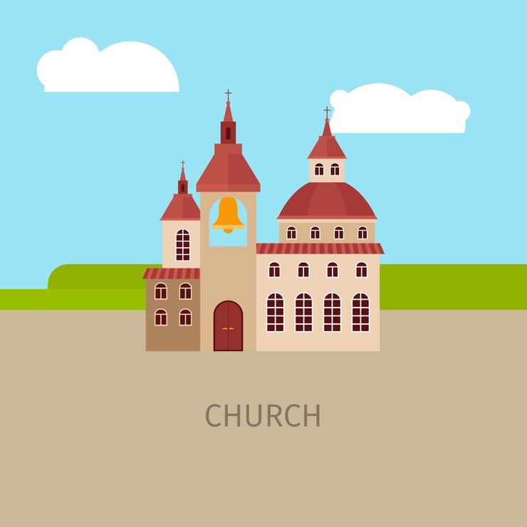 Vector colored church building illustration