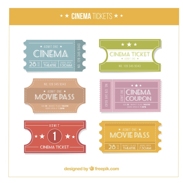 Vector colored cinema tickets in vintage style