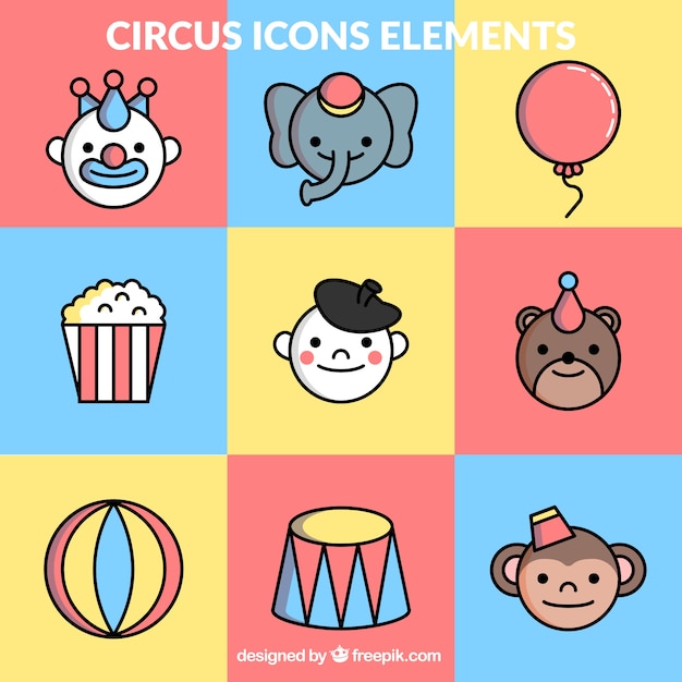 Colored circus elemnt icons