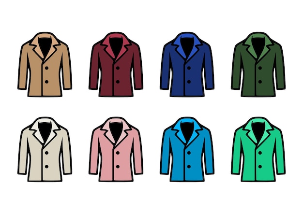 Colored coat jackets set vector illustrations