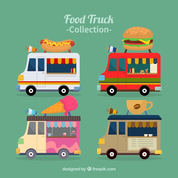 Vector colored different food truck collection