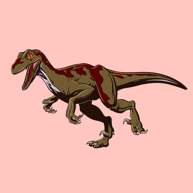 Vector colored dinosaur raptor drawn in cartoon style. attacking predator in pop art style. vector illustration