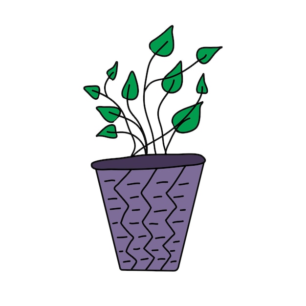 Colored doodle drawing of a plant in a pot