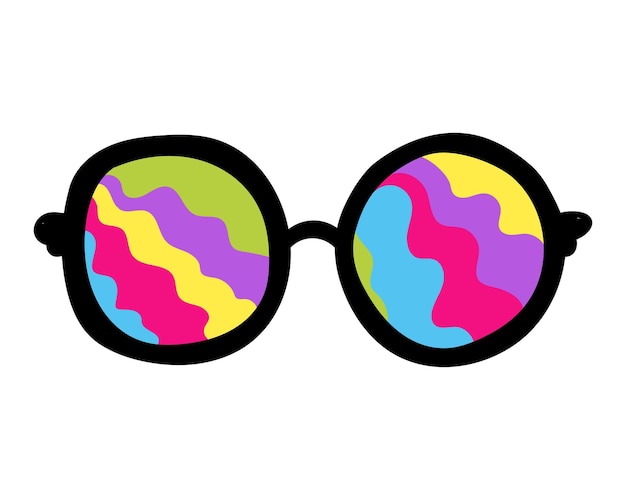 Colored doodle sunglasses in 1970 vibe style