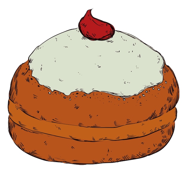 Vector colored drawing of a delicious sufganiyah for hanukkah celebration design in hand drawn style