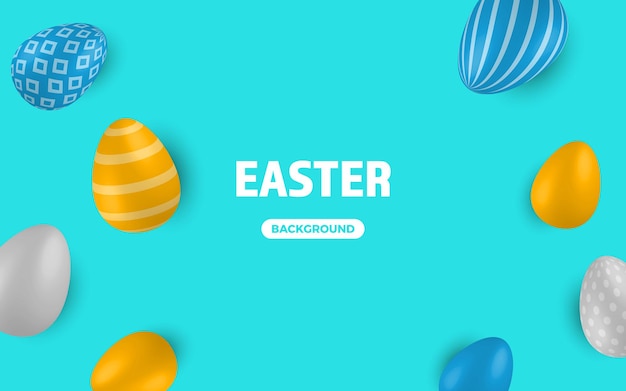 Colored Easter Eggs on blue background.