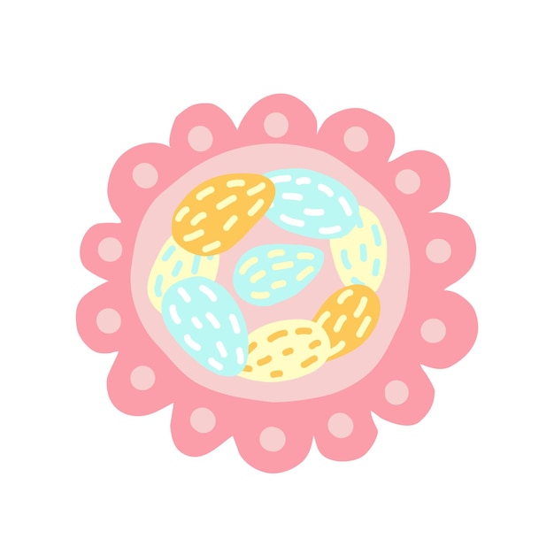 Цветные яйца на векторной иллюстрации тарелки сверху пасхальная традиционная еда
