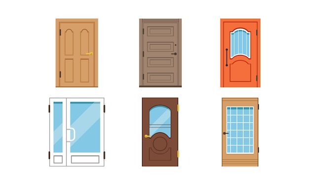 Colored entrance door vector set interior design concept