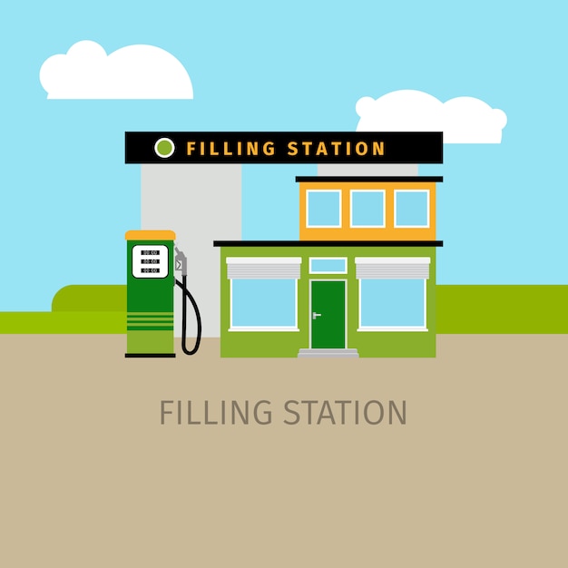 Vector colored filling station building illustration