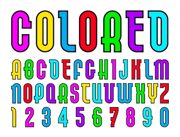 Vector colored font, alphabet in simple style