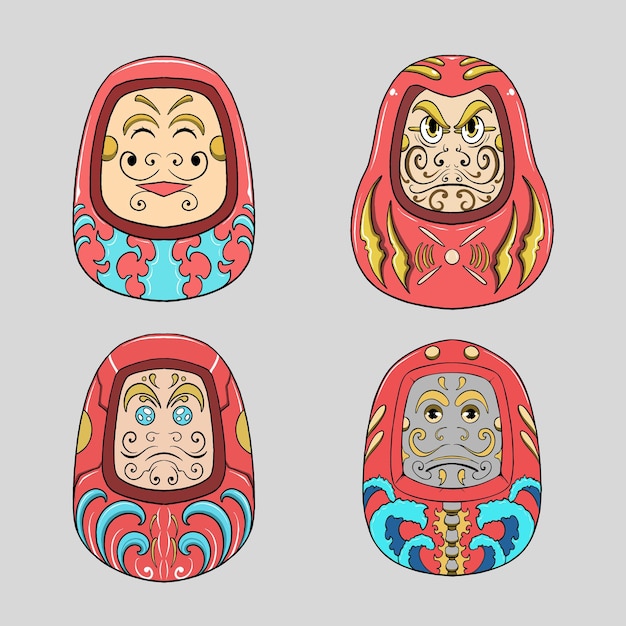 Vector colored funny daruma vector set