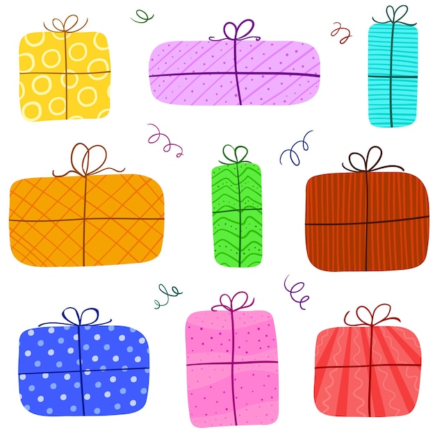 Colored gift set in flat design Vector collection gifts