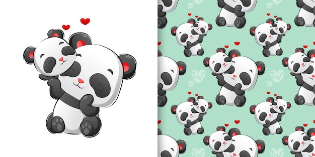 Цветной рисунок руки милых панд играют вместе иллюстрации набора шаблонов