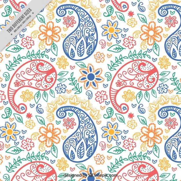 Colored hand drawn paisley background