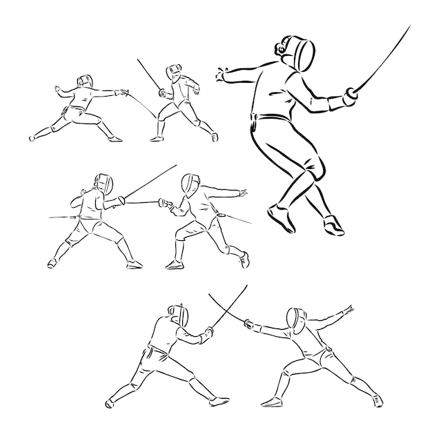 Colored hand sketch fencers vector illustration fencing vector