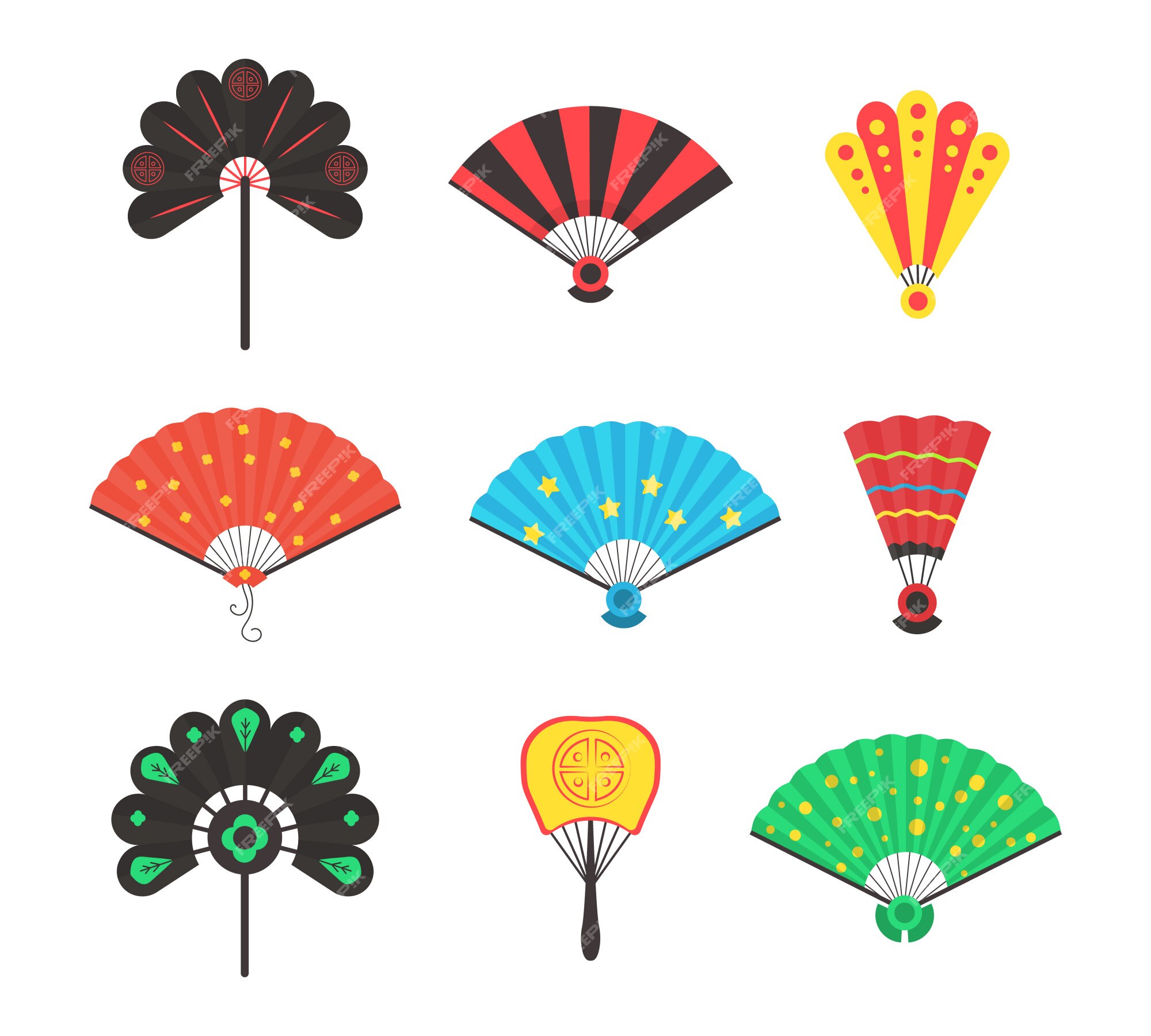 Premium Vector | Colored hand traditional fan set isolated on white background. chinese and japanese opened and close hand fan in cartoon style. illustration in flat style. Premium Vector | Colored hand traditional fan set isolated on white background. chinese and japanese opened and close hand fan in cartoon style. illustration in flat style.