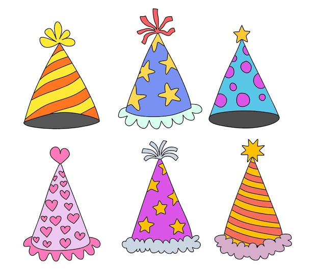 Vector colored hat for party celebration birthday set template
