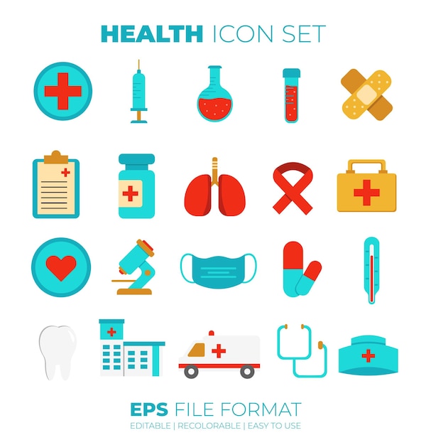 Colored health icon set collection. vector elements and isolated with white background