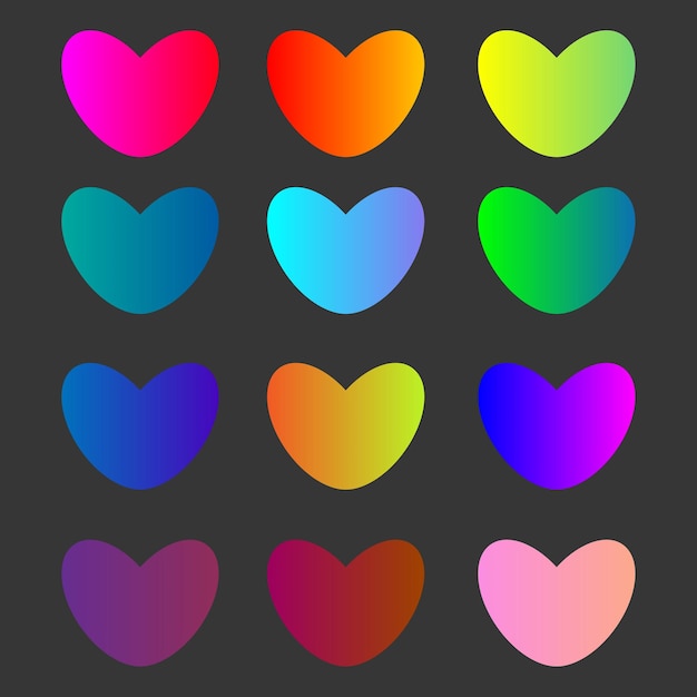 Colored hearts with gradient