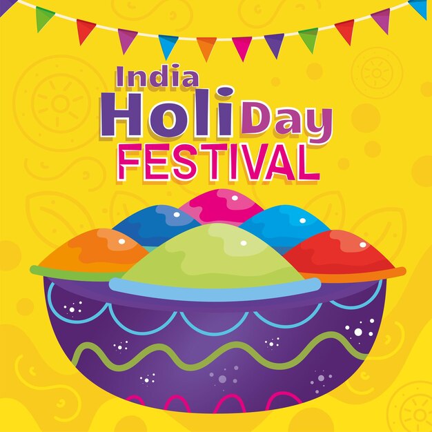 Colored holi festival poster with artisan vases and powder vector