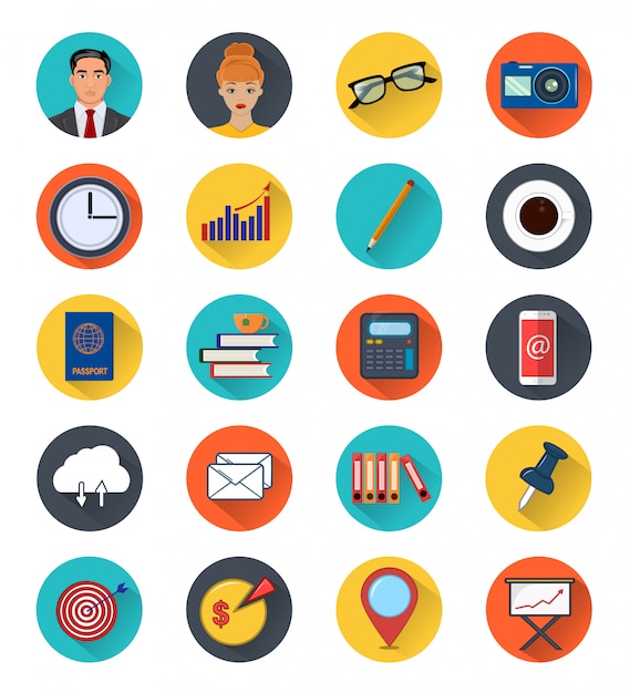 Colored icons of office elements.