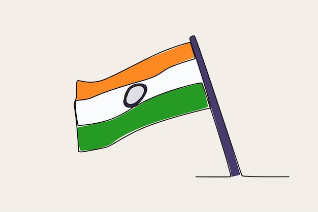 Colored illustration of the flying Indian flag India independence day oneline drawing