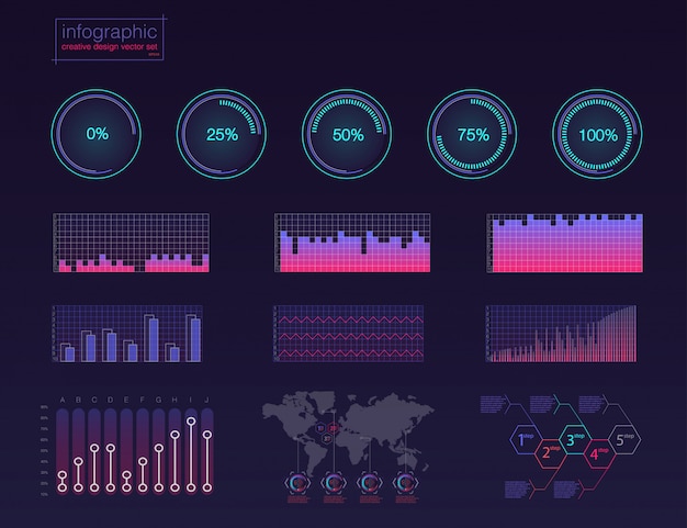 벡터 컬러 infographic 디지털 일러스트 레이 션. 대시 보드 테마 크리 에이 티브 infographic