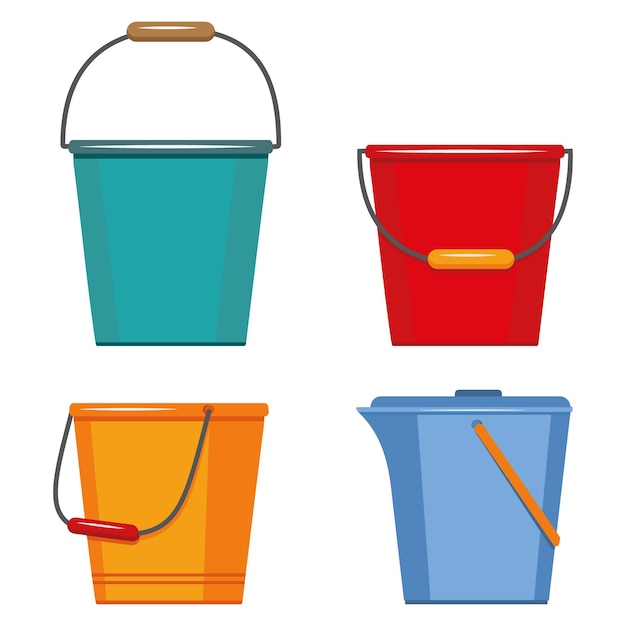 Vector colored insulated plastic buckets.