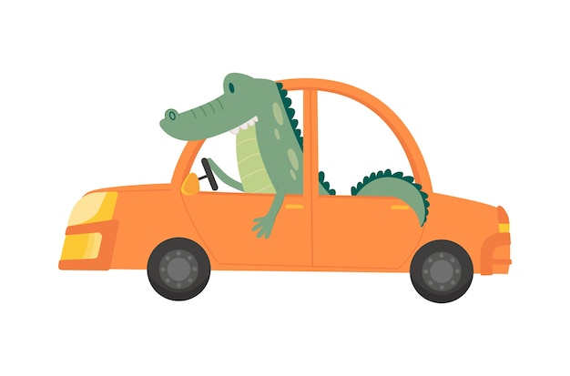 Цветной детский транспорт с симпатичным маленьким крокодилом.