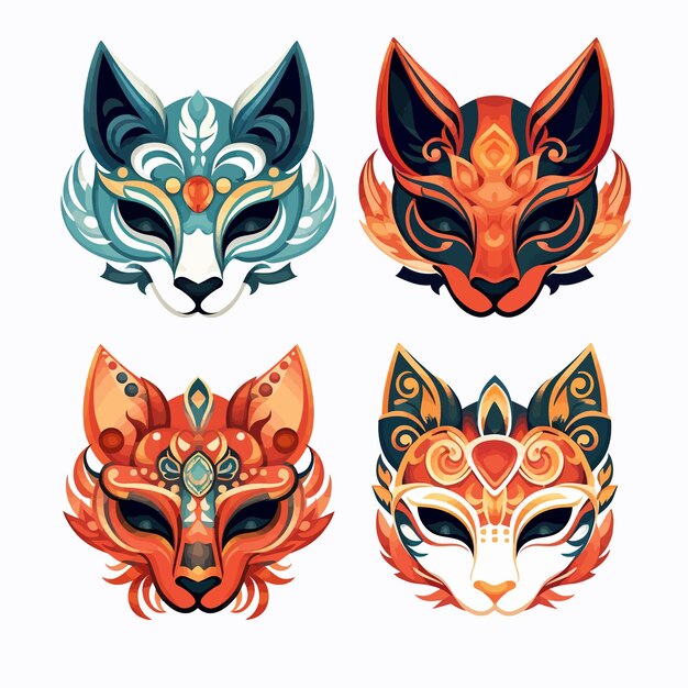 ベクトル colored_kitsune_mask_vector (カラー_キツネ_マスク_ベクトル)