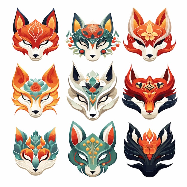 Colored_kitsune_mask_vector (カラー_キツネ_マスク_ベクトル)