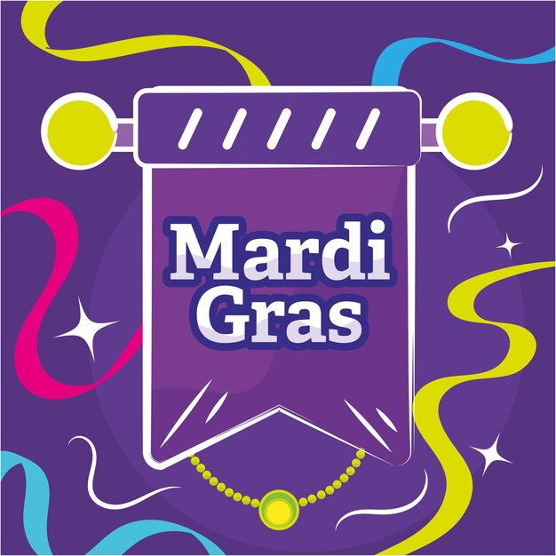 Bandiera viola colorata del manifesto di mardi gras con il vettore del testo