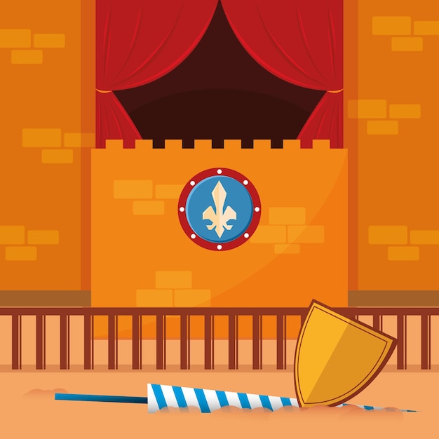 Colored medieval arena scenario with shields Vector