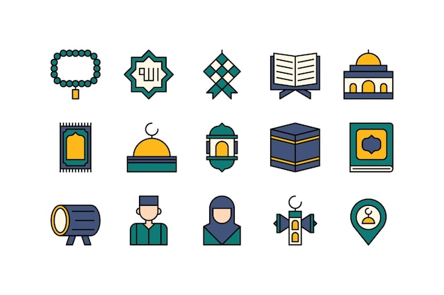 Vector colored moslem icon set