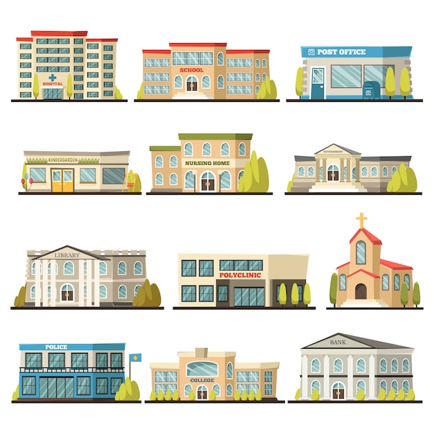 Цветные муниципальные здания icon set