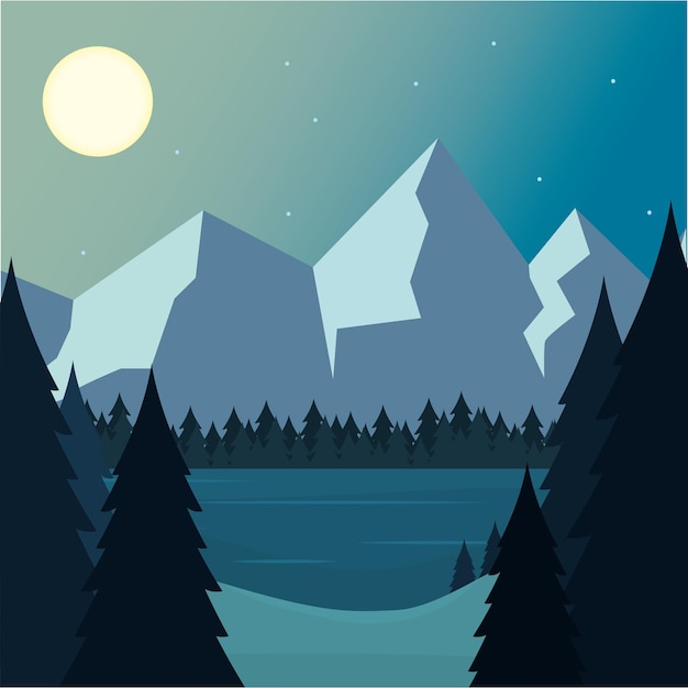 Colored natural landscape with trees Vector illustration