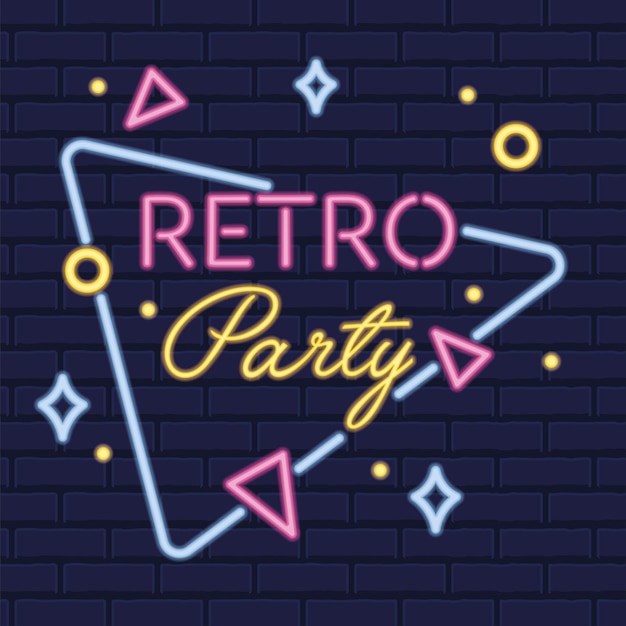 Colored neon signboard retro party announcement vector